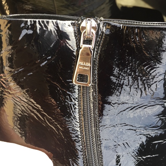 Prada Vernice Naplak Black Patent Leather Ankle Booties, 38.5 - Picture 10 of 15